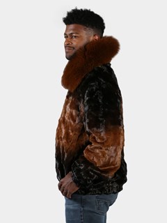 Man's Whiskey Degrade Diamond Section Mink Fur Jacket