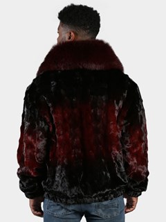 Man's Burgundy Degrade Diamond Section Mink Fur Jacket