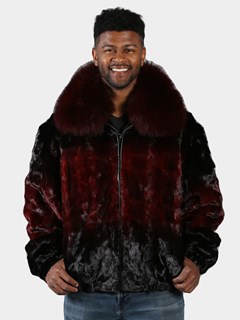 Man's Burgundy Degrade Diamond Section Mink Fur Jacket