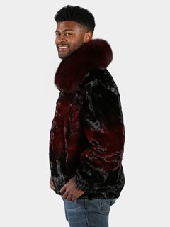 Man's Burgundy Degrade Diamond Section Mink Fur Jacket