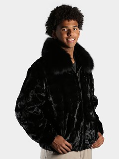 Man's Black Diamond Section Mink Fur Jacket