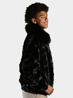 Man's Black Diamond Section Mink Fur Jacket