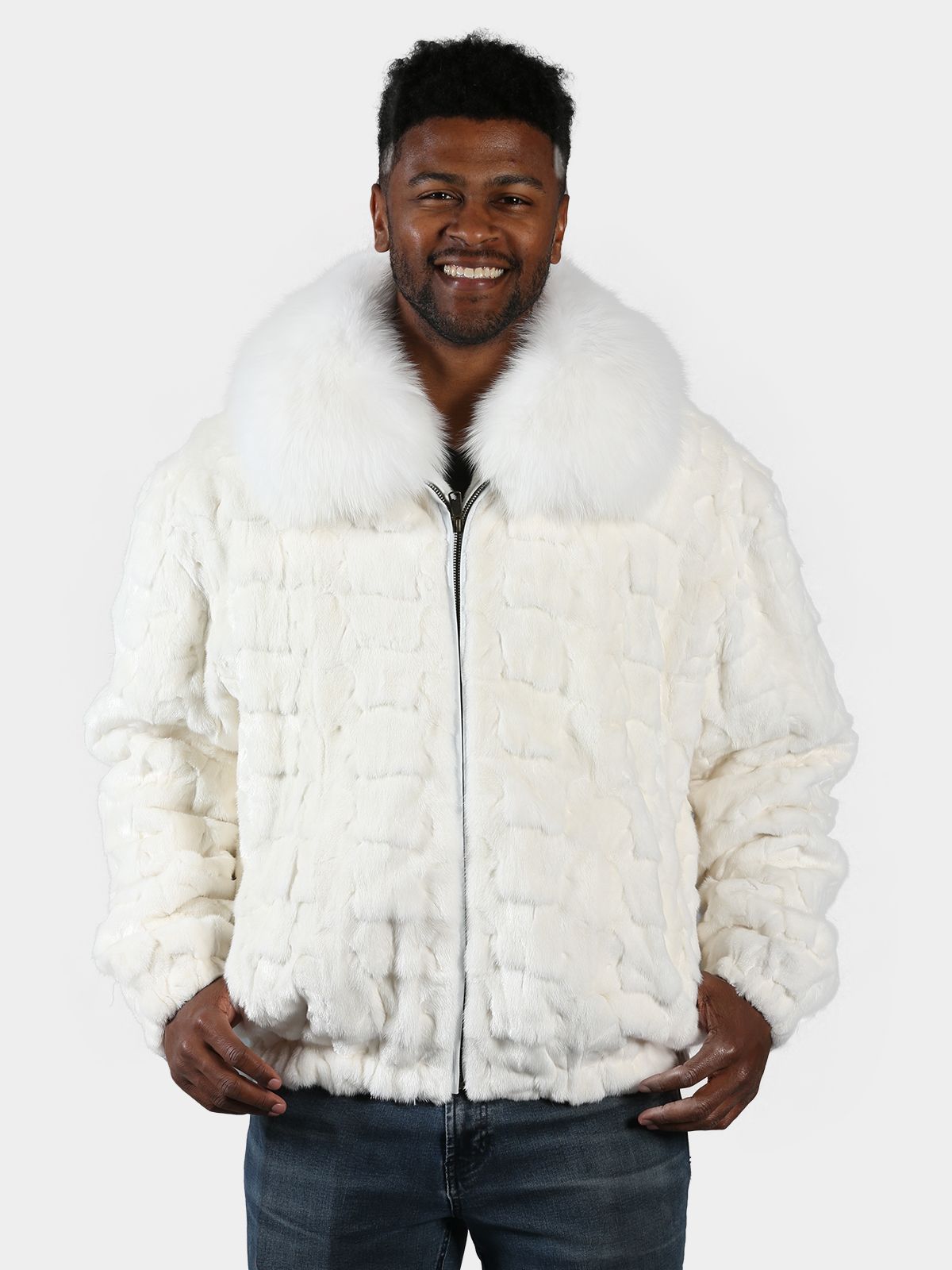 Man's White Diamond Section Mink Fur Jacket