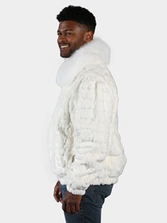 Man's White Diamond Section Mink Fur Jacket
