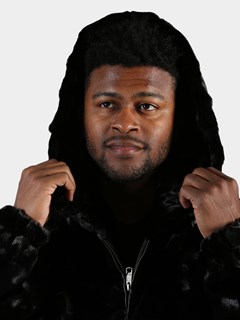 Man's Black Section Mink Fur Jacket with Detachable Hood