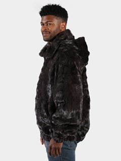 Man's Grey Section Mink Fur Jacket with Detachable Hood