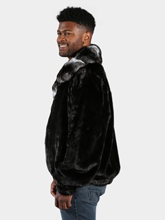 Man's Black Mink Fur Jacket with Natural Chinchilla Fur Collar