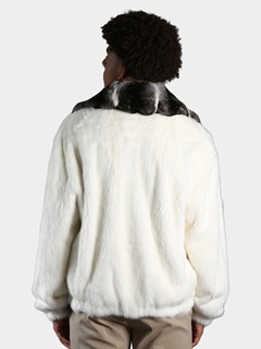 Man's White Mink Fur Jacket with Natural Chinchilla Fur Collar