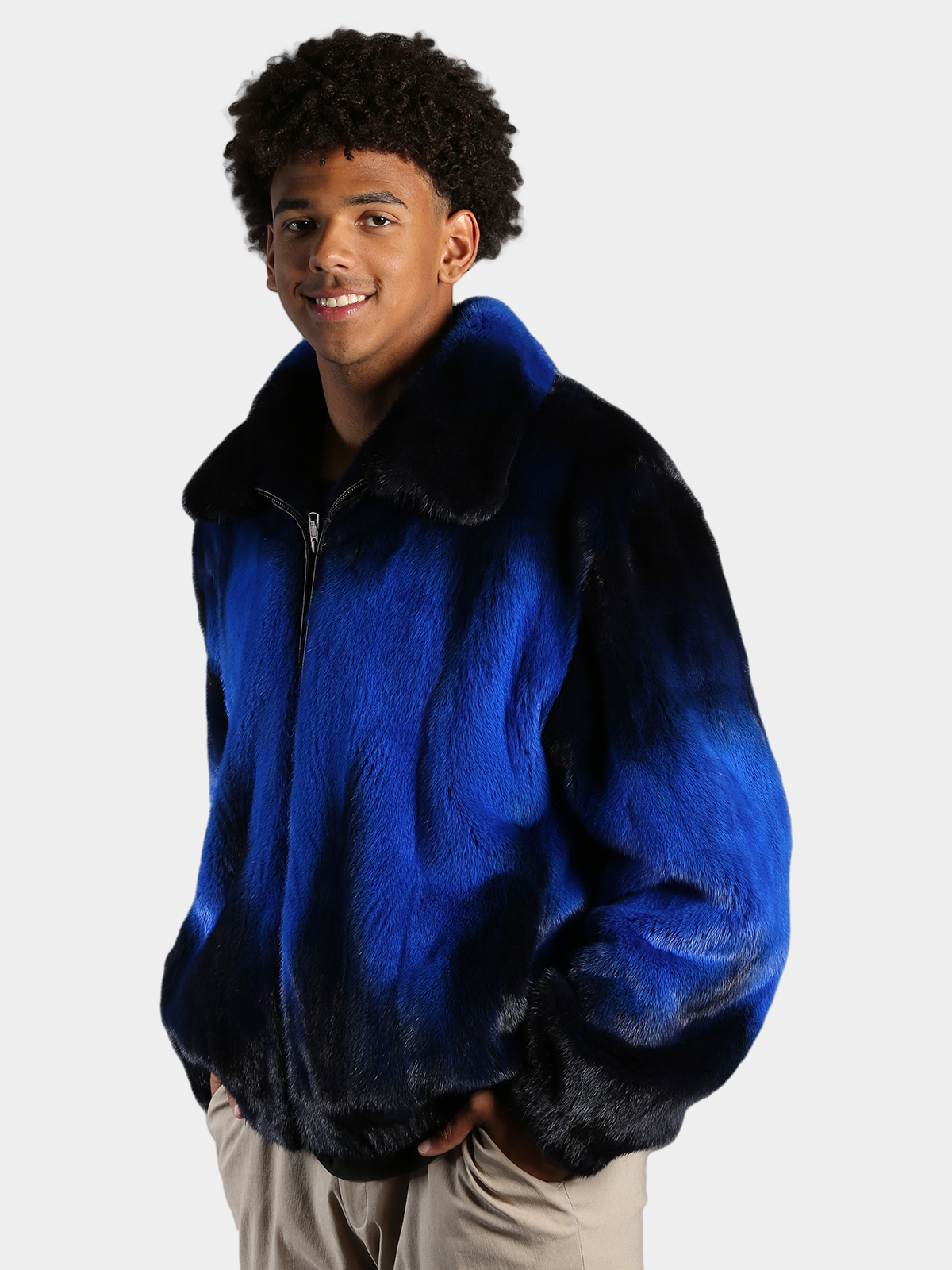 Man's Royal Blue Degrade Mink Fur Jacket