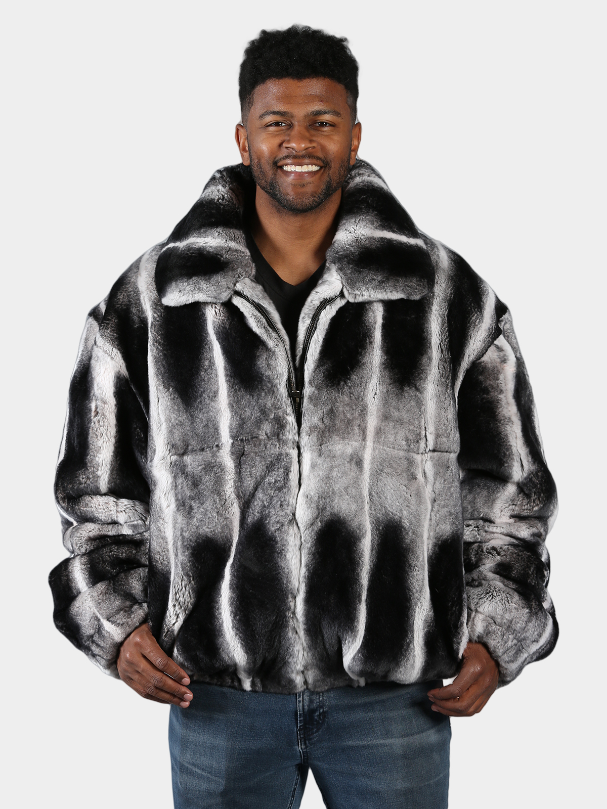 Man's Chinchilla Dyed Rex Rabbit Fur Jacket