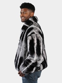 Man's Chinchilla Dyed Rex Rabbit Fur Jacket