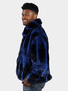 Man's Royal Blue Rex Rabbit Fur Jacket