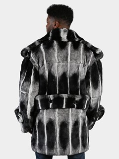 Man's Chinchilla Dyed Rex Rabbit Fur Pea Coat