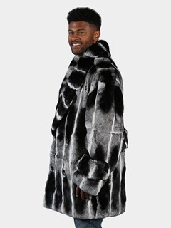 Man's Chinchilla Dyed Rex Rabbit Fur Pea Coat