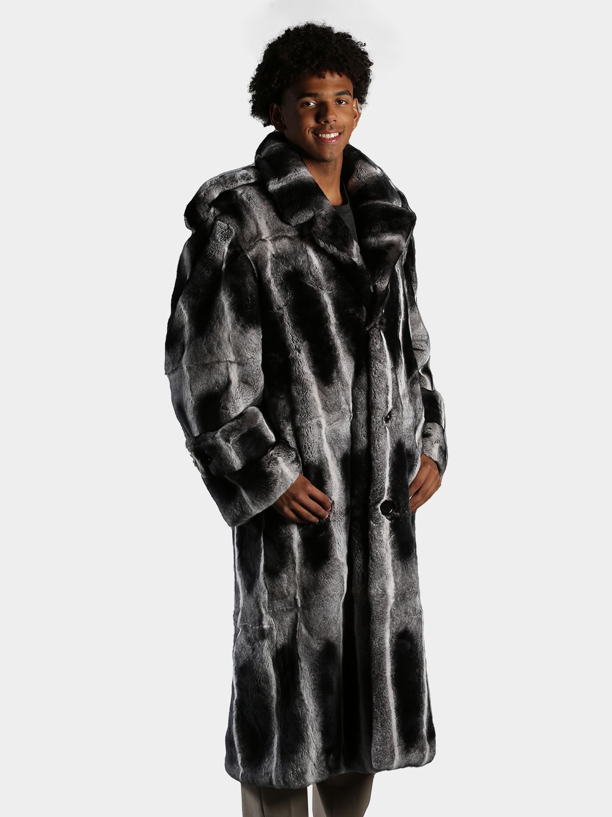 Man's Chinchilla Dyed Rex Rabbit Fur Pea Coat