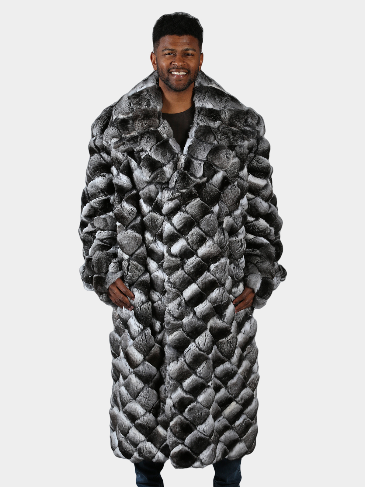 Man's Natural Chinchilla Square Sections Fur Coat