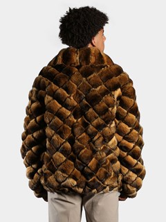 Man's Whiskey Dyed Chinchilla Square Sections Fur Jacket