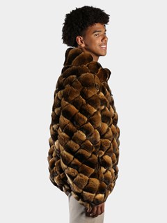 Man's Whiskey Dyed Chinchilla Square Sections Fur Jacket