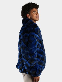 Man's Royal Blue Dyed Chinchilla Square Sections Fur Jacket