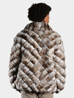 Man's Beige Dyed Chinchilla Square Sections Fur Jacket