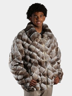 Man's Beige Dyed Chinchilla Square Sections Fur Jacket