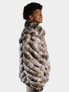 Man's Beige Dyed Chinchilla Square Sections Fur Jacket