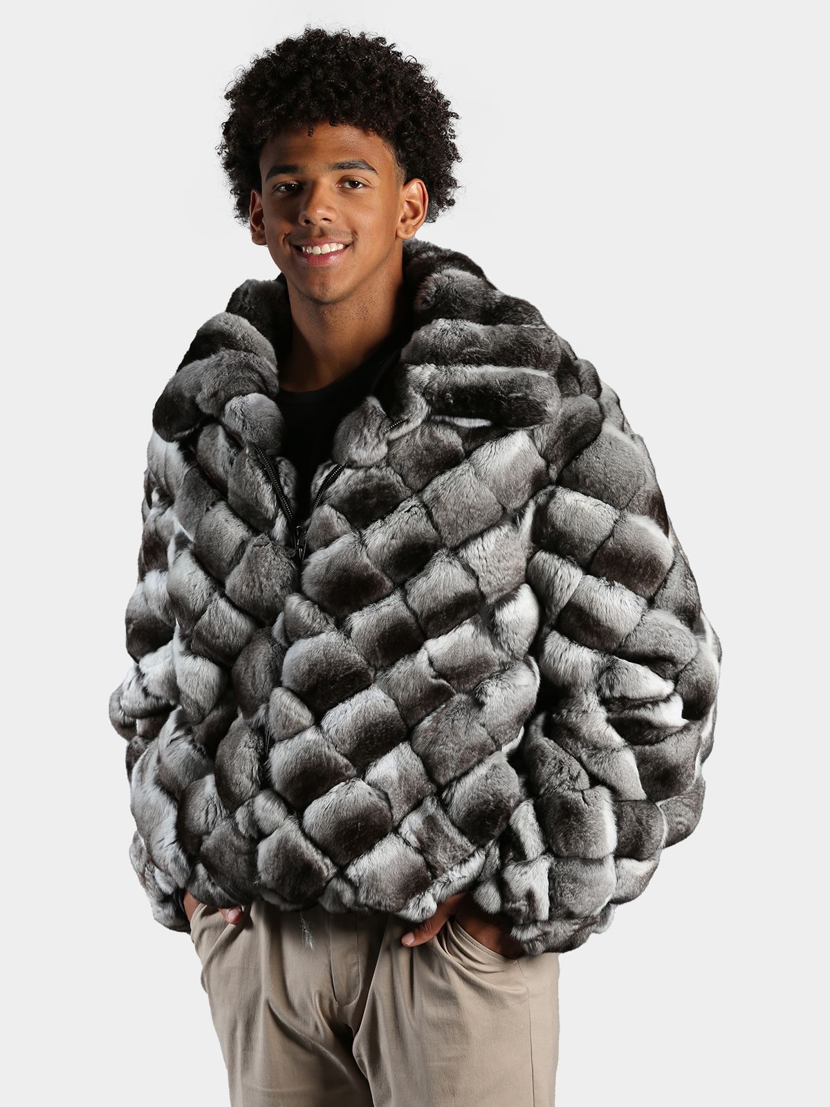 Man's Natural Chinchilla Square Sections Fur Jacket