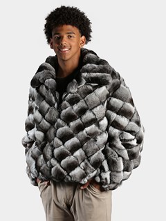 Man's Natural Chinchilla Square Sections Fur Jacket