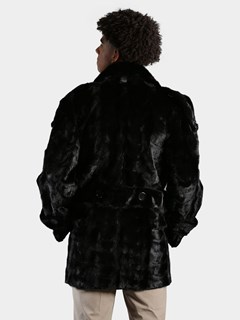 Man's Black Sections Mink Fur Pea Coat