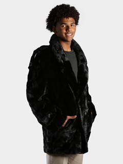 Man's Black Sections Mink Fur Pea Coat