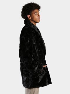 Man's Black Sections Mink Fur Pea Coat