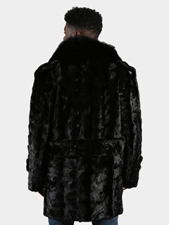 Man's Black Sections Mink Fur Pea Coat