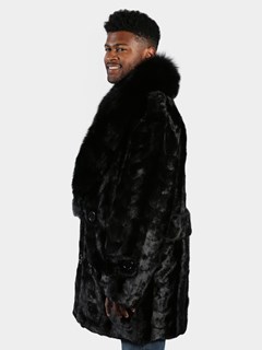 Man's Black Sections Mink Fur Pea Coat