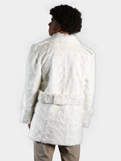 Man's White Sections Mink Fur Pea Coat