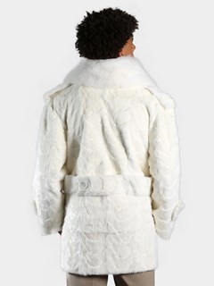 Man's White Sections Mink Fur Pea Coat
