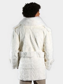 Man's White Sections Mink Fur Pea Coat