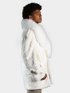 Man's White Sections Mink Fur Pea Coat