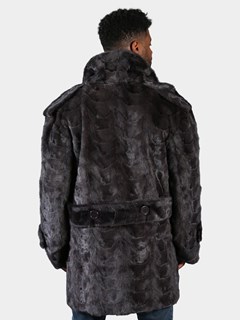 Man's Natural Blue Iris Sections Mink Fur Pea Coat