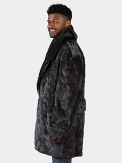 Man's Natural Blue Iris Sections Mink Fur Pea Coat