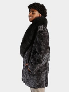 Man's Natural Blue Iris Sections Mink Fur Pea Coat