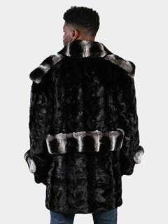 Man's Black Sections Mink Fur Pea Coat