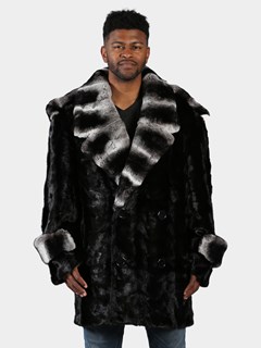 Man's Black Sections Mink Fur Pea Coat