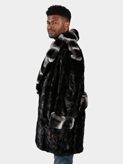 Man's Black Sections Mink Fur Pea Coat