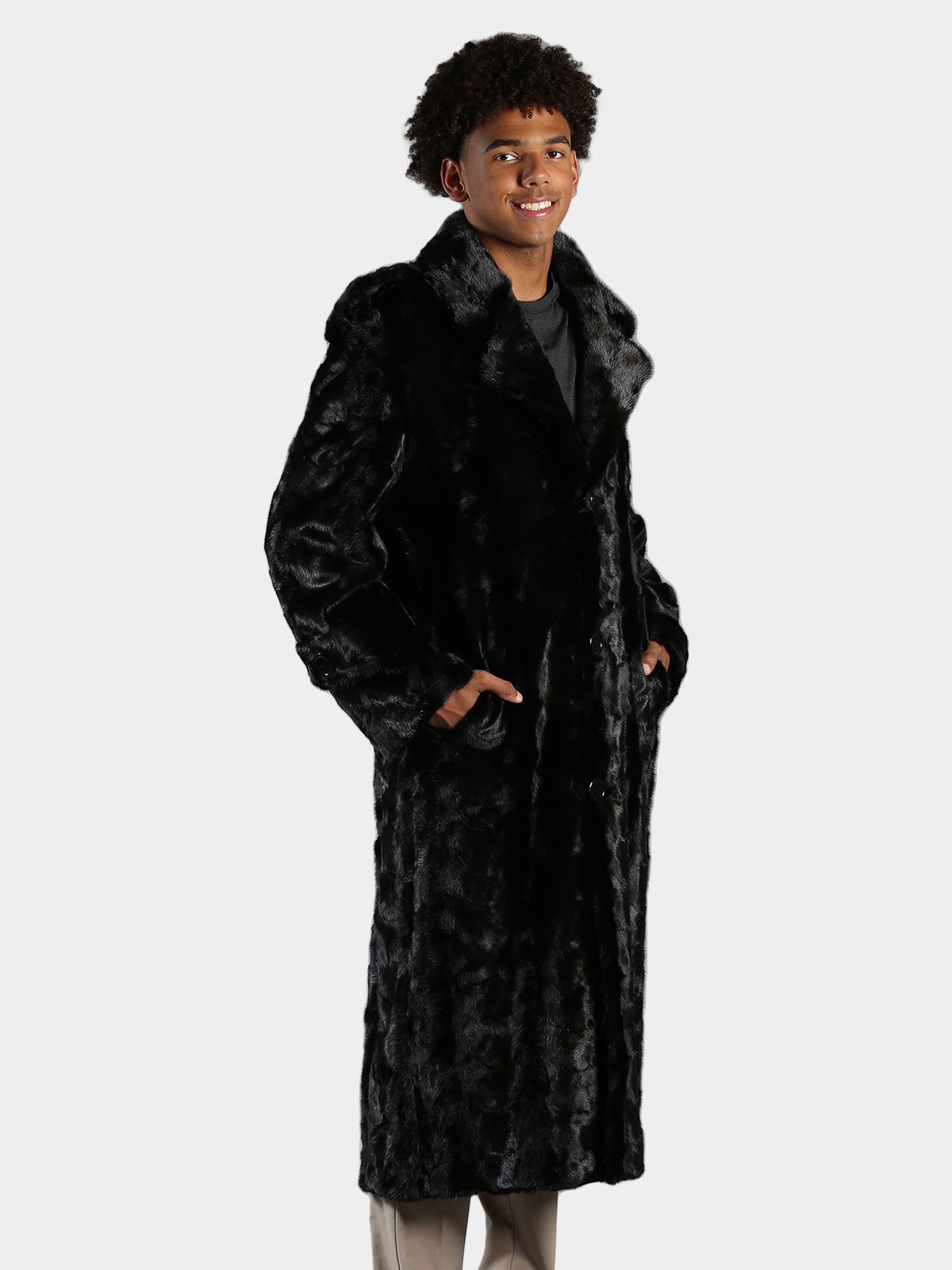 Man's Black Mink Section Full Length Fur Coat