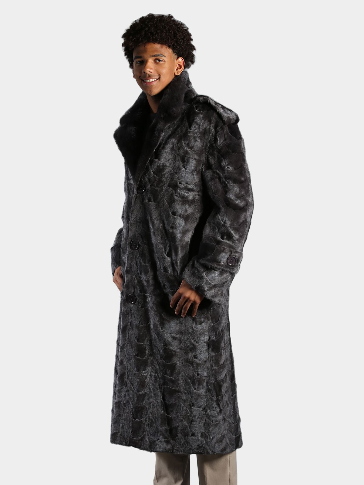 Man's Natural Blue Iris Mink Section Full Length Fur Coat