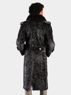 Man's Dyed Blue Iris Mink Paws Full Length Fur Coat