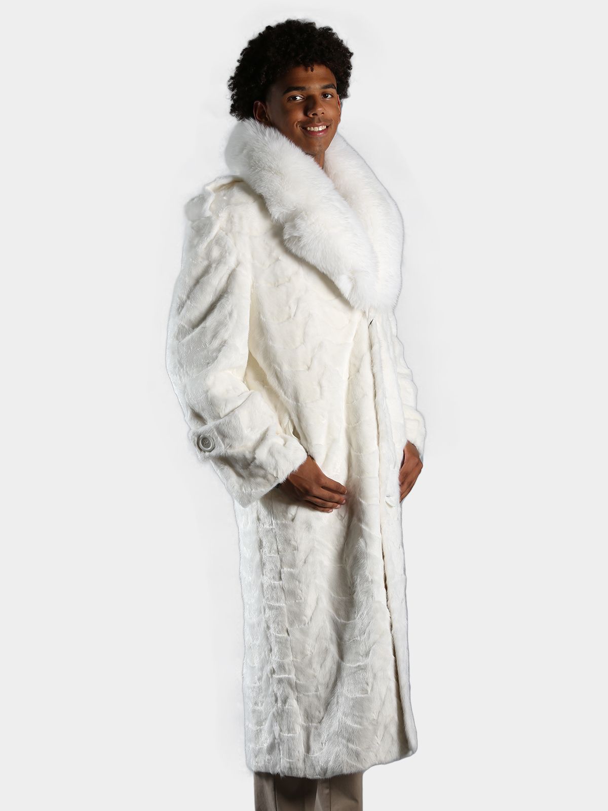 Man's White Mink Section Full Length Fur Coat