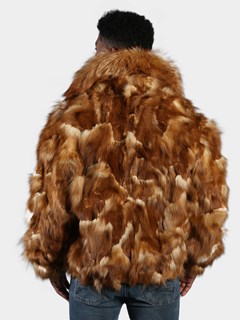 Man's Natural Crystal Fox Section Fur Bomber Jacket