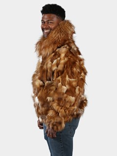 Man's Natural Crystal Fox Section Fur Bomber Jacket