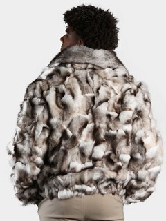 Man's Natural Blue Fox Section Fur Bomber Jacket